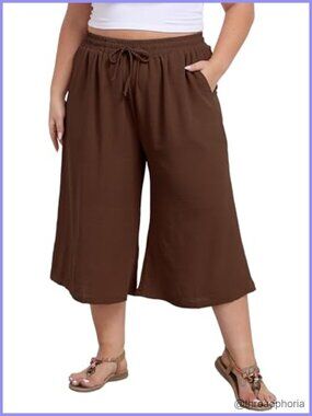 Women's Plus Size High Waisted Wide Leg Capri Culottes Palazzo Pants with